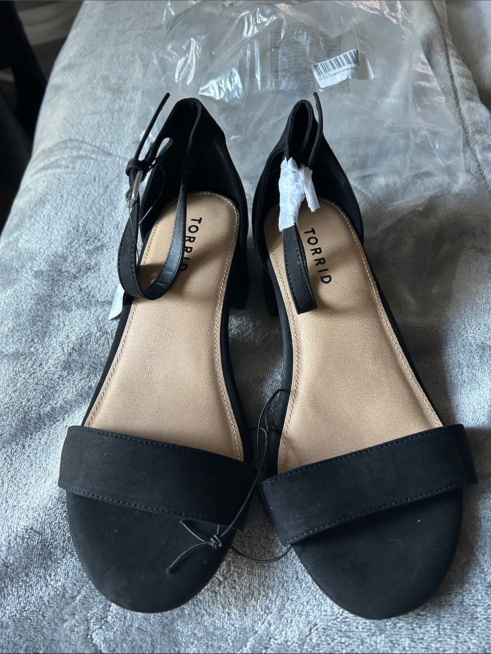 torrid Black Ankle Strap Block Heels with Single-Band Front